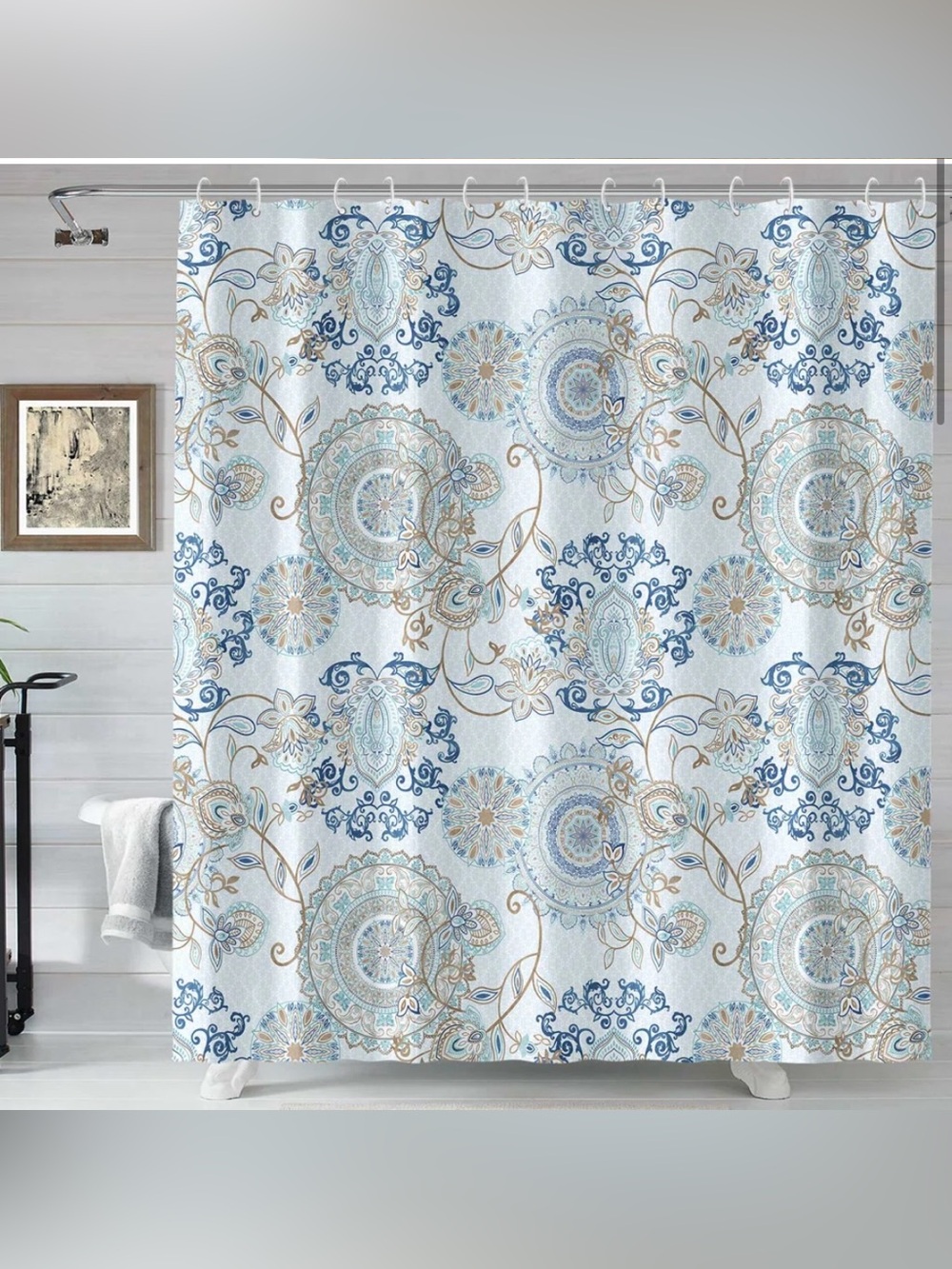Bungalow Rose Philisma Floral Shower Curtain w/ Hooks - 72x72 inches - New